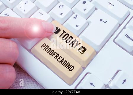 Text sign showing Proofreading. Concept meaning act of reading and marking spelling, grammar and syntax mistakes Stock Photo