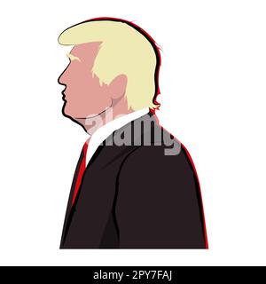 Silhouette profile of the 45th President of the United States Donald Trump. Flat vector illustration. Stock Vector