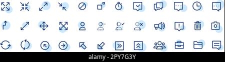 Simple minimalistic ui icons. Arrows, chat, user. Website navigation line symbols. Pixel perfect, editable stroke icons Stock Vector
