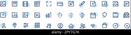 Simple minimalistic ui icons. Download, file type. Website navigation symbols. Pixel perfect, editable stroke icons Stock Vector