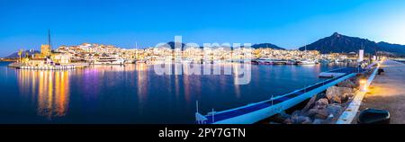 Famous Puerto Banus near Marbella dawn panoramic view Stock Photo