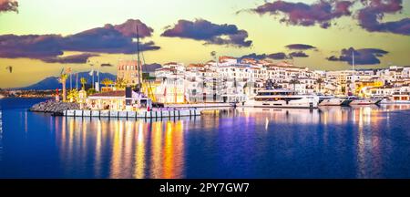 Famous Puerto Banus near Marbella dawn panoramic view Stock Photo