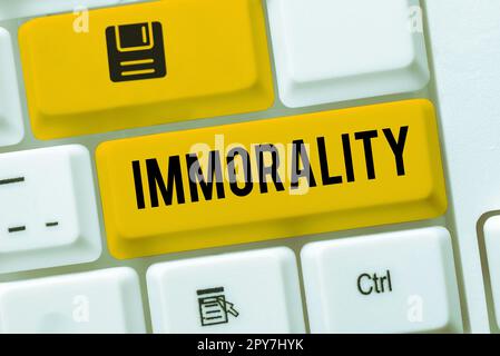 Text sign showing Immorality. Business showcase the state or quality of being immoral, wickedness Stock Photo