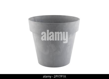 Gray flowerpot isolated on white background with clipping path Stock Photo