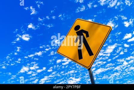 Yellow pedestrian sign street sign in Puerto Escondido Mexico. Stock Photo