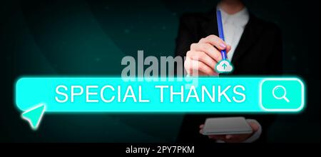 Sign displaying Special Thanks. Business overview expression of appreciation or gratitude or an acknowledgment Stock Photo