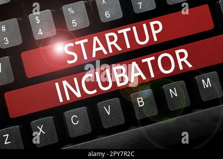 Hand writing sign Startup Incubator. Concept meaning Concept that can be used for financial gain of business Stock Photo