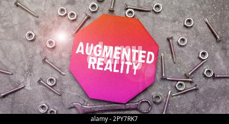 Text caption presenting Augmented Reality. Concept meaning technology that imposes computer image on the real world Stock Photo