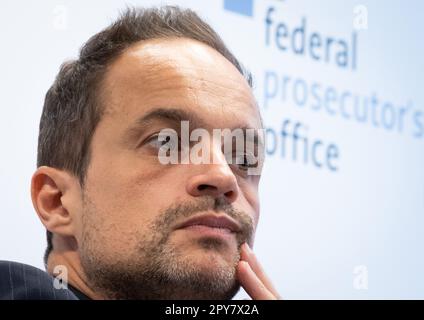 Federal magistrate Antoon Schotsaert pictured during a press conference, in Brussels, regarding a large-scale European operation which took place across several countries earlier this morning, Wednesday 03 May 2023. It concerns a file opened by the Belgian Federal Prosecutor's Office, in collaboration with the Limburg Prosecutor's Office, the Federal Judicial Police, Eurojust, Europol and various countries, in particular Italy. This operation targeted more than a hundred suspected members of the Calabrian mafia. More than 20 searches were carried out in Belgium. BELGA PHOTO BENOIT DOPPAGNE Stock Photo