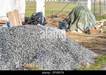 gravel on the construction of a family home Stock Photo