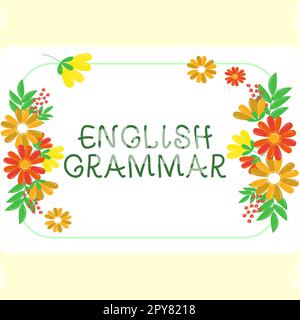 Hand writing sign English Grammar. Business approach courses cover all levels of speaking and writing in english Stock Photo