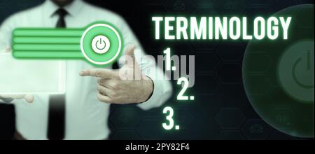 Text sign showing Terminology. Business approach Terms used with ...