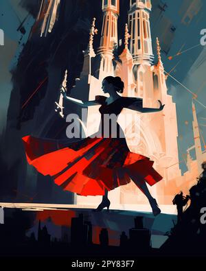 Illustration of beautiful view of the city of Barcelona, Spain Stock Photo