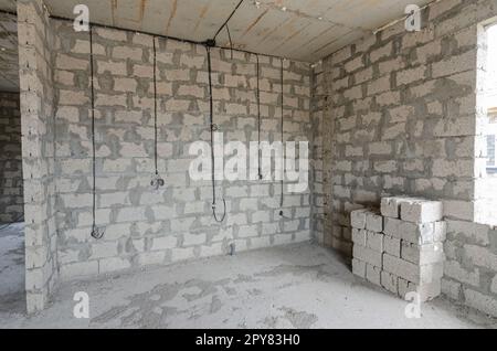 Construction of an individual residential building, a niche for installing a kitchen in the house Stock Photo