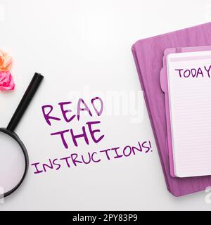 Text showing inspiration Read The Instructions. Business concept ...