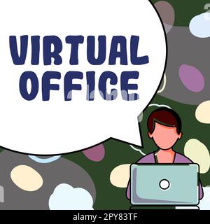 Text caption presenting Virtual Office. Business idea Mobile work-environment equipped with telecommunication links Stock Photo