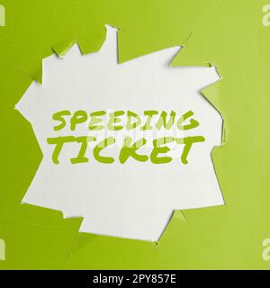 Sign displaying Speeding Ticket. Business overview psychological test for the maximum speed of performing a task Stock Photo