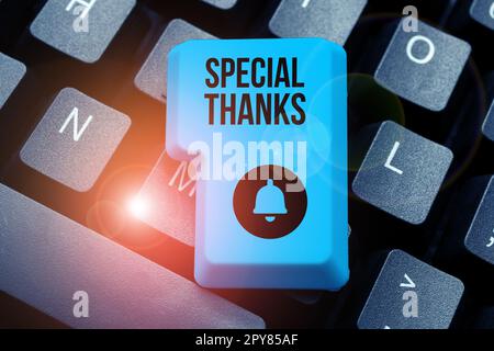 Sign displaying Special Thanks. Business overview expression of appreciation or gratitude or an acknowledgment Stock Photo