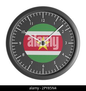 Signs and symbols. Design element. 3D illustration. Wall clock with the flag of Suriname Stock Photo