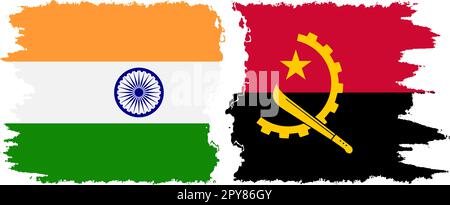Angola and India grunge flags connection, vector Stock Vector