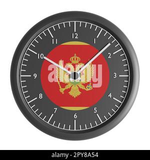 Signs and symbols. Design element. 3D illustration. Wall clock with the flag of Montenegro Stock Photo