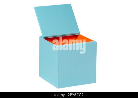 Gift box isolated. Closed blue cardboard box or kraft paper box with magnetic closure. Clipping path. Birthday, Valentine's Day, anniversary or other holiday. Stock Photo