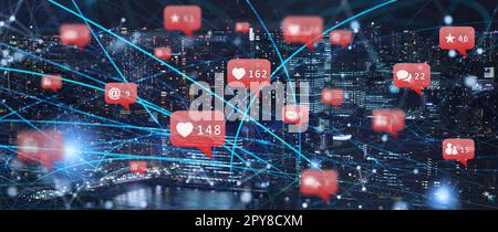 Fast connection in the city at night. Concept of social network and internet network Stock Photo