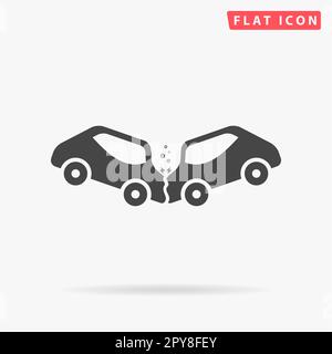 Car crash and accidents. Simple flat black symbol with shadow on white background. Vector illustration pictogram Stock Photo