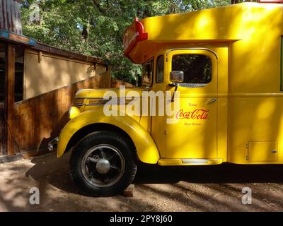 Vintage old yellow 1930s International Harvester Coca Cola