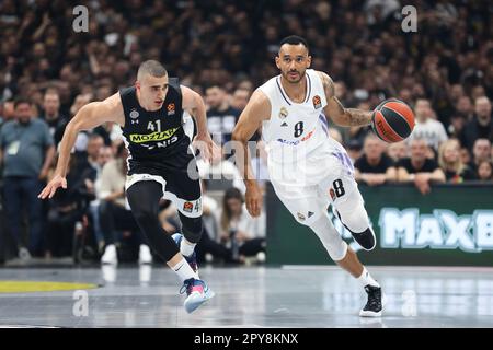 Belgrade, Serbia, 4 May 2023. Yam Madar of Partizan Mozzart Bet Belgrade  drives to the basket during the Play Offs Game 4 - 2022/2023 Turkish  Airlines EuroLeague match between Partizan Mozzart Bet