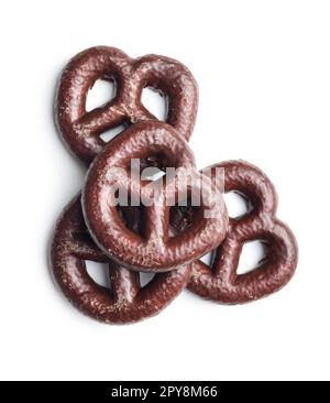 Sweet chocolate pretzels isolated on white background. Stock Photo