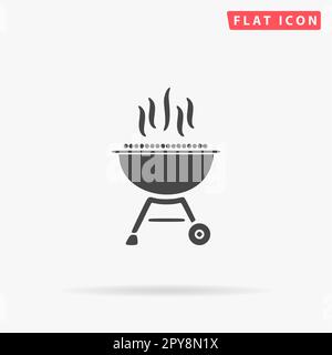 Barbecue grill menu. Simple flat black symbol with shadow on white background. Vector illustration pictogram Stock Photo