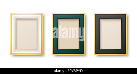 Vector 3d Realistic White, Gen, Black and Golden Decorative Vintage Frames, Borders Set Icon Closeup Isolated on White Background. Photo Frame Design Stock Photo