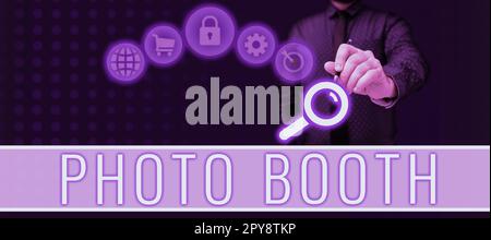 Writing Displaying Text Photo Booth. Concept Meaning Form Of Photo Sharing  And Publishing In The Format Of A Blog Stock Photo, Picture and Royalty  Free Image. Image 198281577.