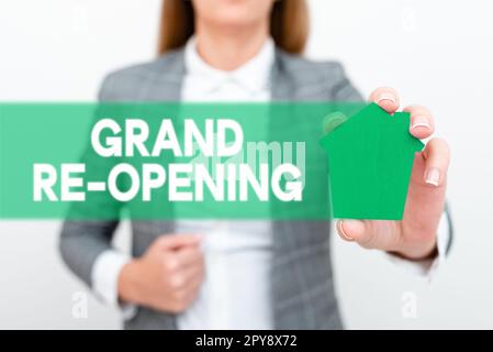 Handwriting text Grand Re Opening. Internet Concept held to mark the opening of a new business or public place Stock Photo