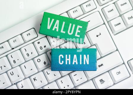 Text caption presenting Value Chain. Word for Business manufacturing process Industry development analysis Stock Photo