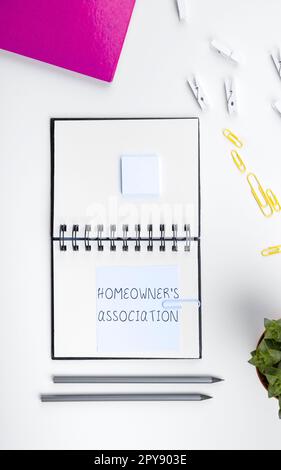 Text sign showing Homeowner's Association. Business concept Covers losses and damages to an individual's house Stock Photo