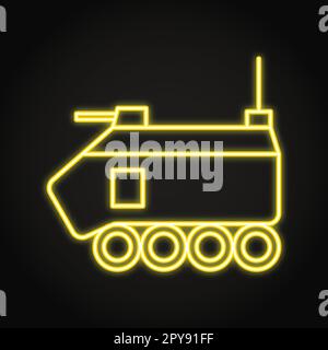 Combat vehicle neon line icon. Armored amphibious military vehicle. Vector illustration Stock Vector