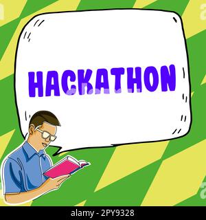 Writing displaying text Hackathon. Word for event where large number of people engage in programming Stock Photo