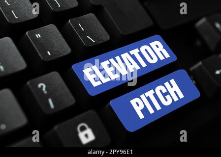 Conceptual caption Elevator Pitch. Business idea A persuasive sales pitch Brief speech about the product Stock Photo