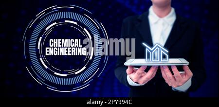 Sign displaying Chemical Engineering. Word for developing things dealing with the industrial application of chemistry Stock Photo