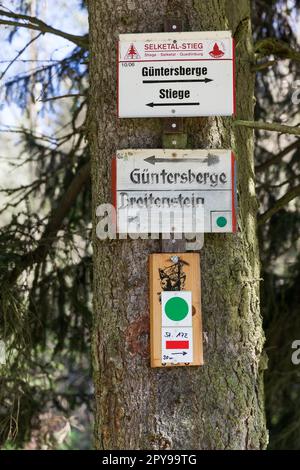 Signposting Fern Hiking Trail Selketal-Stieg Stock Photo