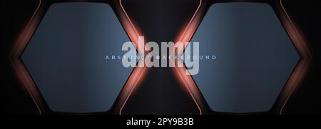 Black and orange hexagonal abstract vector background. Orange and gray hexagon in futuristic modern horizontal technology wide banner. Dark grey Stock Vector