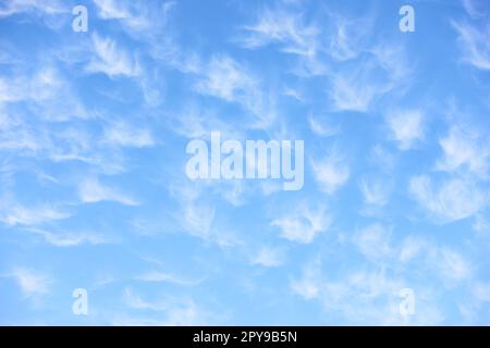 Blue spring sky with lots white fleecy clouds. Abstract background Stock Photo