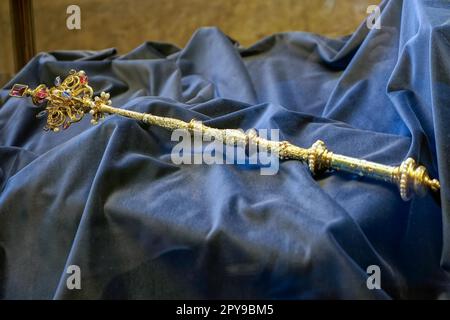 Czech crown jewels in Vladislav Hall in Prague Stock Photo