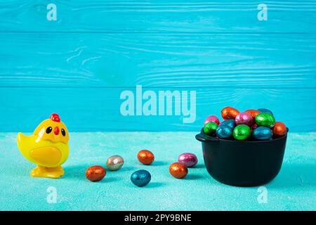 Colorful background of Easter chocolate eggs. Delicious chocolate eggs Stock Photo