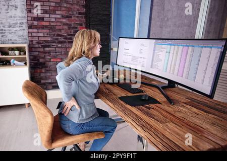 Back Pain Bad Posture Woman Sitting Stock Photo