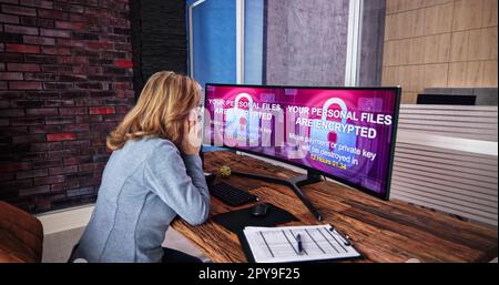 Ransomware Malware Attack. Business Computer Hacked Stock Photo
