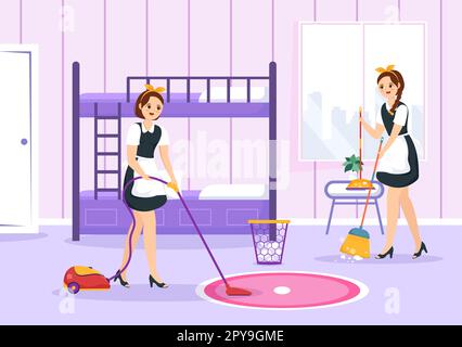 Professional Girl Maid Illustration of Cleaning Service Wearing her Uniform with Apron for Clean a House in Flat Cartoon Hand Drawn Templates Stock Photo