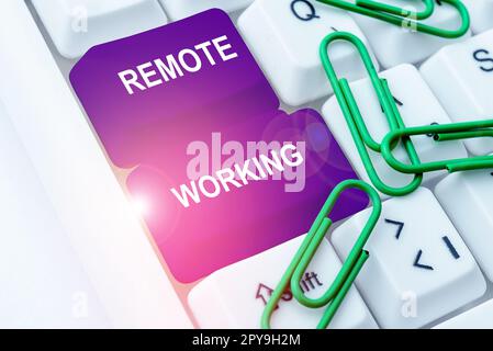 Writing displaying text Remote Working. Business approach situation in which an employee works mainly from home Stock Photo